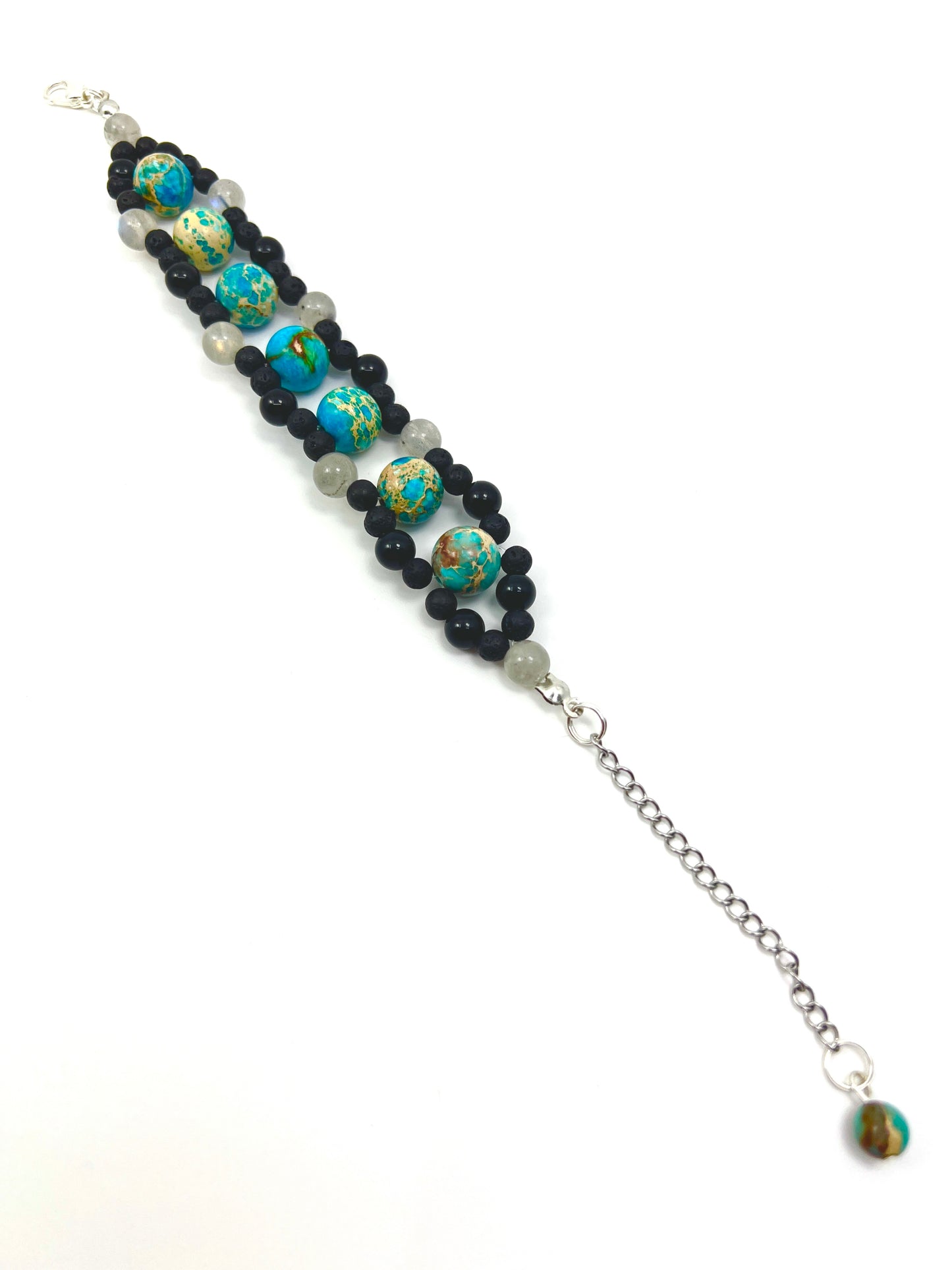 Bracelet of Volcanic Lava,Labradorite,Tourmaline and Turquoise