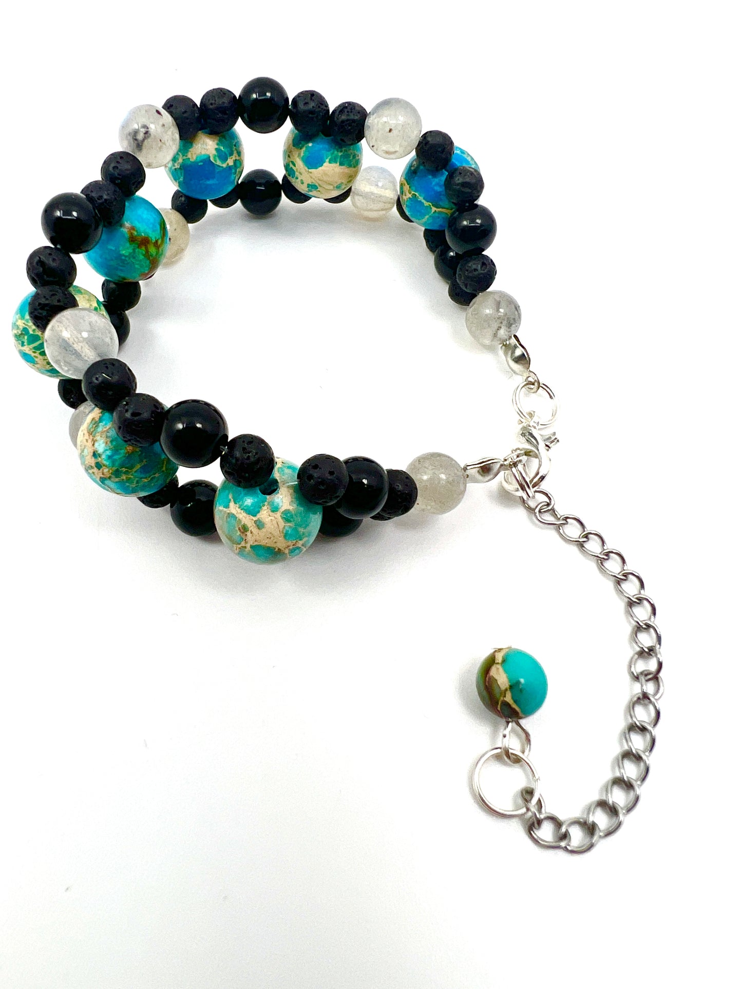 Bracelet of Volcanic Lava,Labradorite,Tourmaline and Turquoise