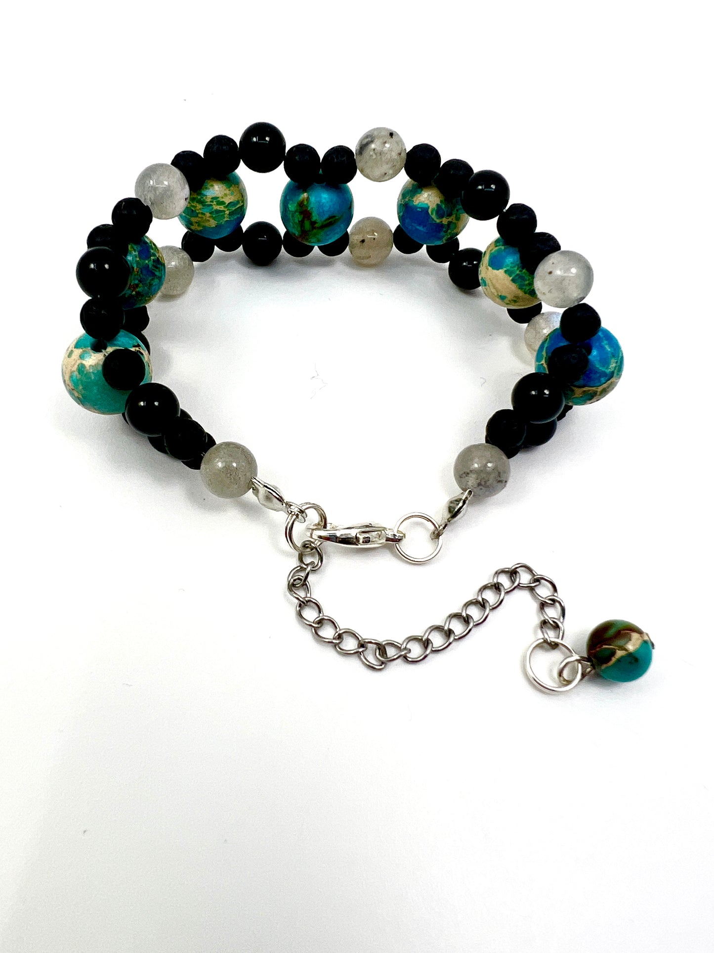 Bracelet of Volcanic Lava,Labradorite,Tourmaline and Turquoise