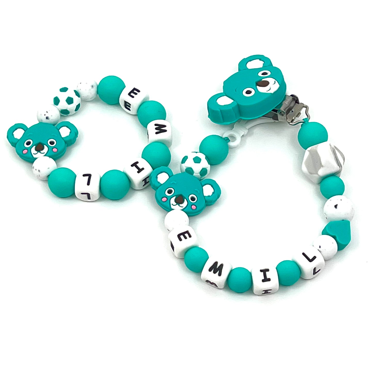 Personalized pacifier clip and Bracelet-Teethed