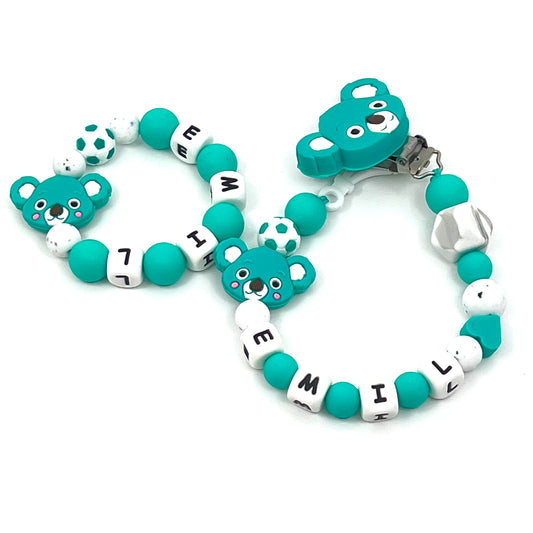 Personalized pacifier clip and Bracelet-Teethed